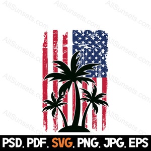 Bandiera americana Palme svg png jpg pdf psd eps Tipi di file Spiaggia patriottica USA Uso commerciale Stampa su richiesta