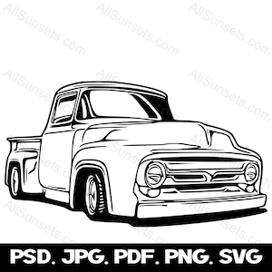 1950s Classic Vintage Pickup Truck SVG 50&#39;s Antique Vehicle Vector Graphic Clipart png psd jpg pdf File Type Print On Demand Commercial Use