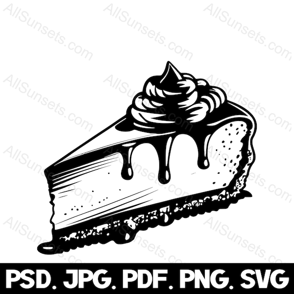 Cheesecake Slice Silhouette svg png psd jpg pdf File Types Pie Dessert Sweets Bakery Baking Food Logo Vector Graphic Clipart Commercial Use