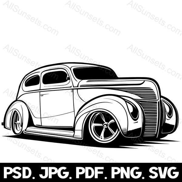 1940s Classic Coupe Hotrod svg png psd jpg pdf File Types Vintage 40s Roadster Antique Vehicle Vector Graphics Commercial Use Clipart