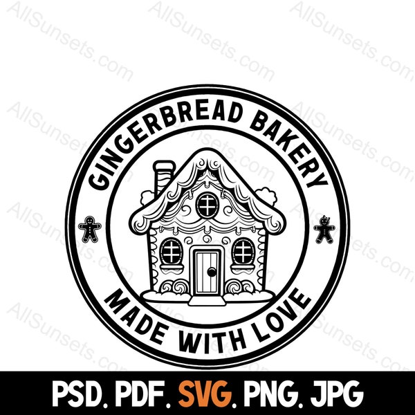 Gingerbread Bakery Made With Love svg png pdf psd jpg File Types Christmas Baking Logo Silhouette Commercial Use Print on Demand