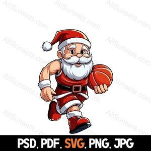 Papai Noel Basquete Natal Clipart svg png pdf psd jpg Tipos de arquivo Jogador de bola esportiva Uso comercial Impressão sob demanda