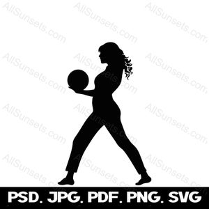 Bowler vrouwelijke vrouw zwart silhouet SVG bowling persoon vector grafische clipart png psd jpg pdf bestandstype afdrukken op aanvraag commercieel gebruik