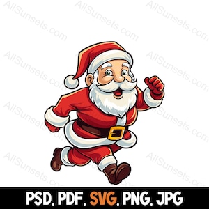 Kerstman Kerst Jogger svg png pdf psd jpg Bestandstypen Running Walker Halve Marathon Race 5k 10k Medaille Commerciële Print Vraag Clipart