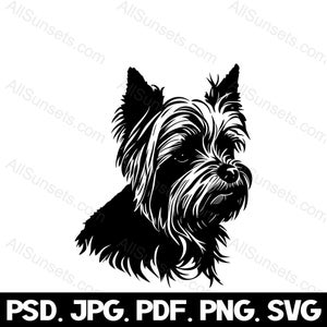 Yorkshire Terrier Silhouette svg png jpg pdf psd Dateitypen schwarz Hunderasse Haustierbesitzer Welpe Grafik kommerzielle Nutzung Clipart