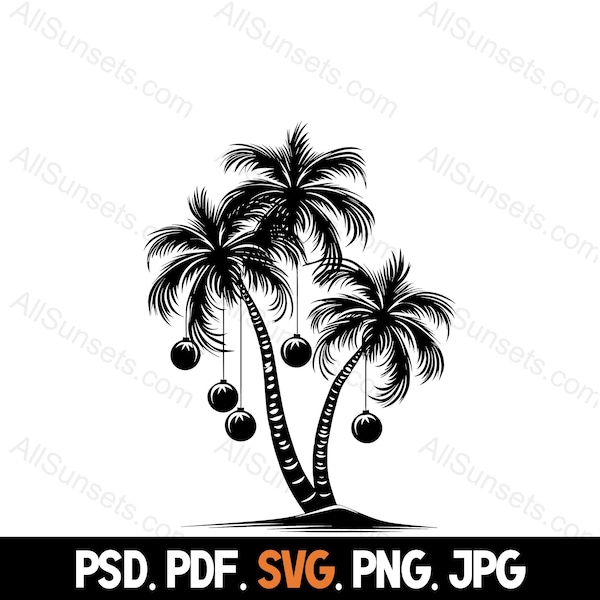 Palm Tree Christmas Ornaments Silhouette svg png psd jpg pdf File Types Tropical Beach Christmas Commercial Use for Print On Demand Graphic