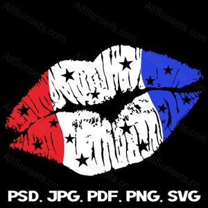 Amerikanische Flagge Weibliche Lippen svg png jpg pdf psd Dateitypen 4. Juli Unabhängigkeitstag Patriotische rote weiße und blaue Sterne USA