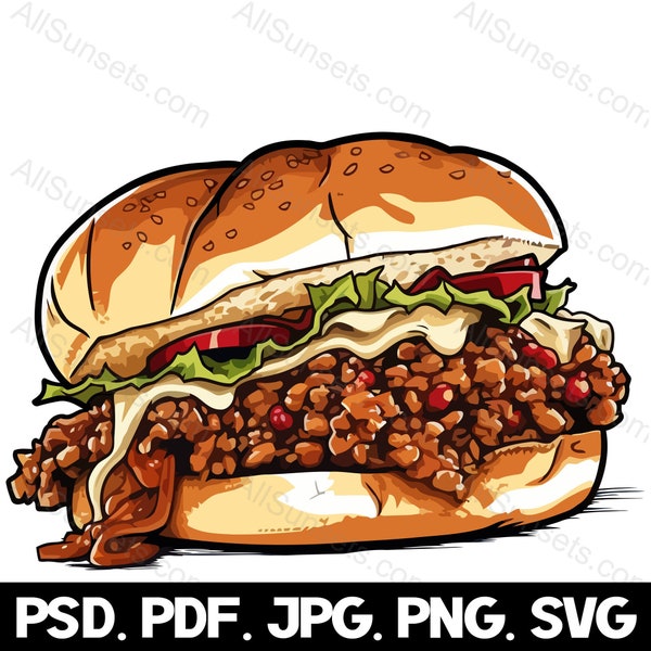 Sloppy Joes Loose Meat Sandwich svg png psd jpg pdf Dateitypen Lebensmittel Logo Vollfarbe Clipart Fast Food Vektorgrafik Kommerzielle Nutzung