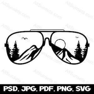 Zonnebril clipart bergen en bomen glazen silhouet avontuur graphics PNG commercieel gebruik transparant