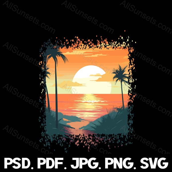 Beach Pathway Retro Sunset svg png jpg pdf psd File Types Ocean Waves Sun Setting Grunge Shape Print on Demand Commercial Use