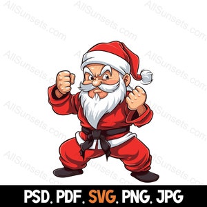 Père Noël Arts martiaux Noël Clipart svg png pdf psd jpg Types de fichier Taekwondo karaté Kung Fu pour un usage commercial Impression à la demande