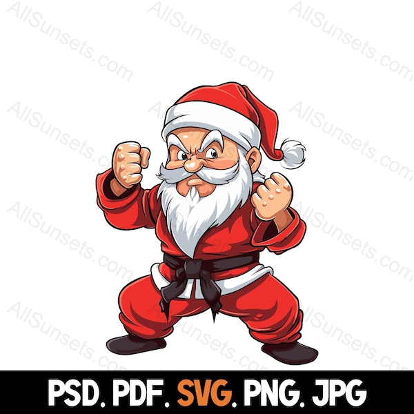 Santa Claus Martial Arts Christmas Clipart svg png pdf psd jpg File Types Taekwondo Karate Kung Fu for Commercial Use Print on Demand