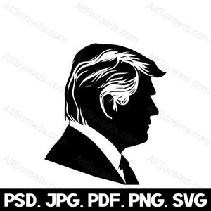 President Trump silhouet SVG png jpg psd pdf bestandstypen voormalige president van de Verenigde Staten Donald Trump clipart