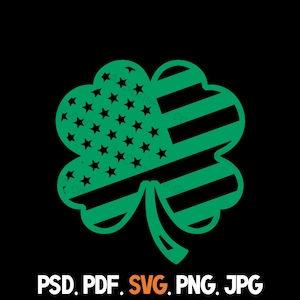 Trèfle à quatre feuilles drapeau américain svg png jpg psd pdf Types de fichiers trèfle porte-bonheur patriotique Saint-Patrick utilisation commerciale pour impression à la demande