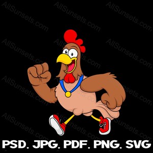 Poulet Running svg png pdf psd jpg Types de fichiers Coq Jogging Walker Farm Race 5k 10k Semi Marathon Médaille T-shirt Cricut Commercial Clipart
