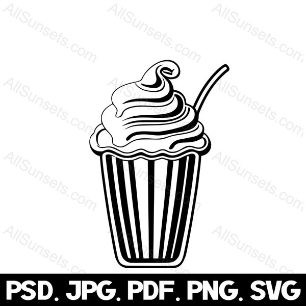 Milkshake Silhouette svg png psd jpg pdf File Types Ice Cream Malt Dessert Food Logo Vector Graphic Clipart Commercial Use