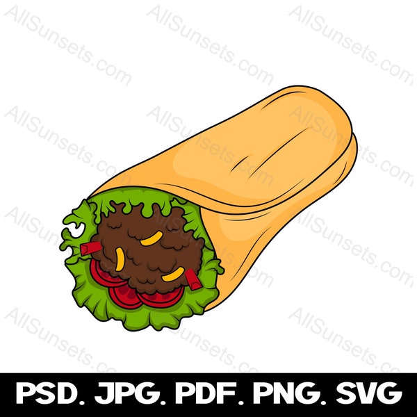 Burrito SVG Spanish Food Clipart, Cinco De Mayo Vector, Mexican Soft Taco Tortilla Print On Demand Cricut svg png psd pdf jpg file types