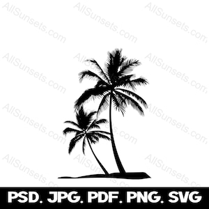 Palmen Strand Silhouette svg png psd pdf jpg eps Dateitypen Transparent Kommerzielle Nutzung Print on Demand Grafik Clipart