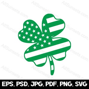 4 Hoja Trébol Bandera Americana PNG SVG PDF psd jpg eps Shamrock Patriótico Día de San Patricio Estrellas y Rayas Gráficos Clipart