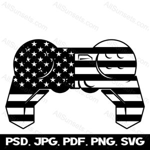 Video Game Controller Amerikanische Flagge PNG SVG darauf und auf dem Ständer Clipart USA Gaming Kommerzielle Nutzung Print On Demand Grafik