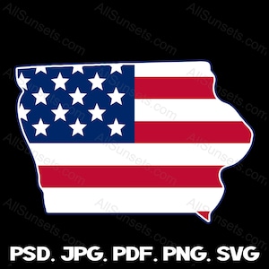 Iowa State Shape American Flag svg png jpg pdf psd File Types Patriotic Clipart USA Commercial Use Print On Demand Graphic