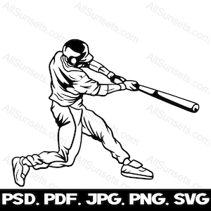 Giocatore di baseball svg png jpg pdf psd Tipi di file Maschio Batter Vector Silhouette Uso commerciale Stampa su richiesta Grafica Clipart