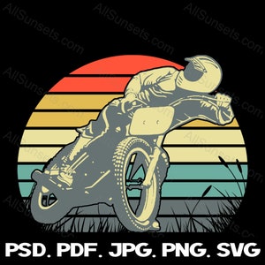 Motorcycle Racing Retro Sunset svg png jpg psd pdf Tipi di file Vector Dirt Bike Racer Graphics Print on Demand Uso commerciale Clipart
