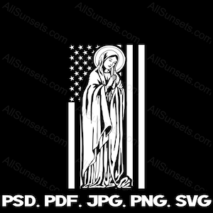 Religieuze Vrouw Amerikaanse Vlag svg png jpg pdf psd Bestandstypen Clipart BiddenDe Moeder van Jezus USA Graphics