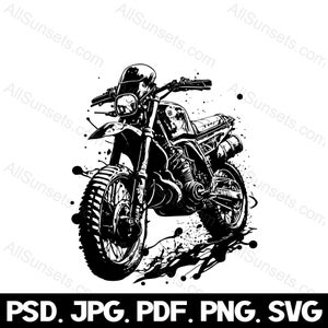 Moto Dirt Bike svg png psd jpg pdf Tipi di file Vector Racer Graphics Motor Bike Clipart Racing Uso commerciale Stampa su richiesta