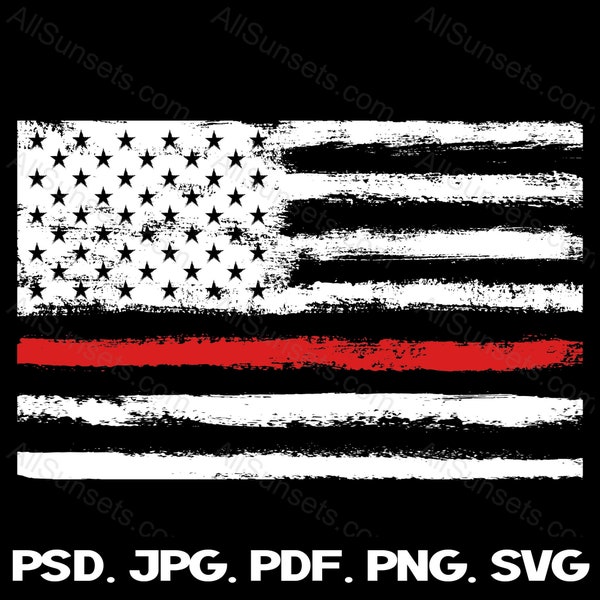 Thin Red Line American Flag PNG Clipart Fireman Memorial Firefighter Fire Fighters Grunge Patriotic USA Commercial Use Graphic