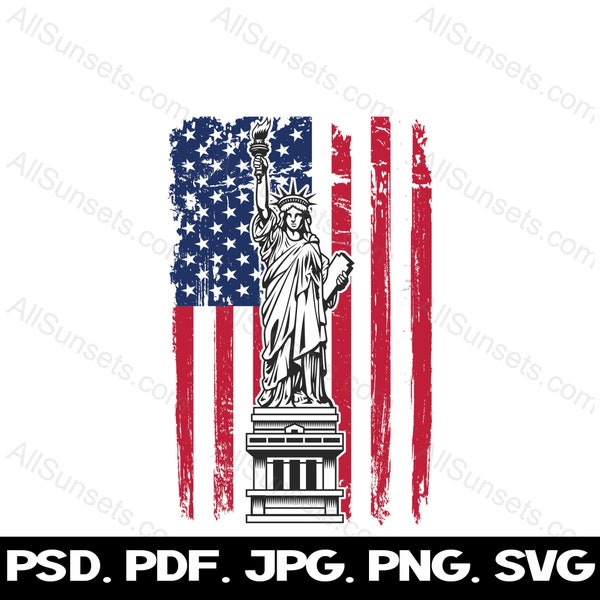 Statue of Liberty American Flag svg png jpg pdf psd File Types Grunge USA Patriotic United States Print on Demand Commercial Use Clipart