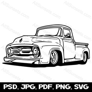 1950s Classic Pickup Truck SVG Vintage 50&#39;s Vehicle Antique Vector Graphic Clipart png psd jpg pdf File Type Commercial Print On Demand Use