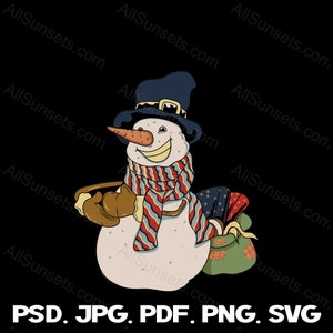 Sneeuwpop svg png jpg pdf psd Bestandstypen Vintage Christmas Top Hat Wortel Neus Sjaal Clipart Xmas Commercieel Gebruik Print on Demand Graphics