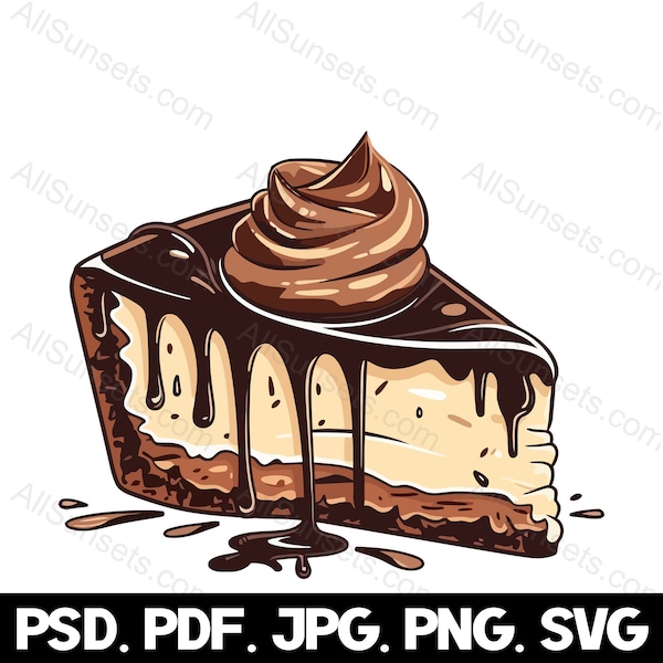 Chocolate Cheesecake svg png psd jpg pdf File Types Food Logo Clipart Full Color Graphic Slice of Pie Vector Commercial Use