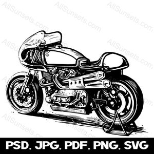 Cafe Motorcycle Racer svg png psd jpg pdf Types de fichiers Vector Graphics Clipart vintage Motor Bike Racing Utilisation commerciale Imprimer à la demande