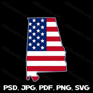 Alabama State Shape American Flag svg png jpg pdf psd Types de fichiers Patriotic Clipart USA Utilisation commerciale Impression à la demande Graphique