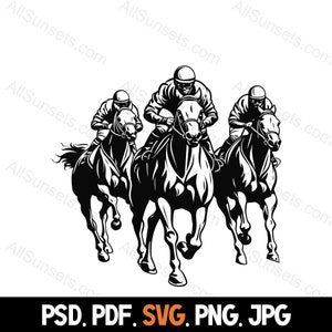 Pferderennen Silhouette svg png pdf jpg psd Dateitypen Jockey Reiter Vektor Kommerzielle Verwendung für Print on Demand Grafik