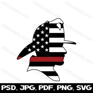 Feuerwehrmann Amerikanische Flagge Dünne Rote Linie PNG SVG Patriotisch Clipart USA Kommerzielle Nutzung Print On Demand Grafik
