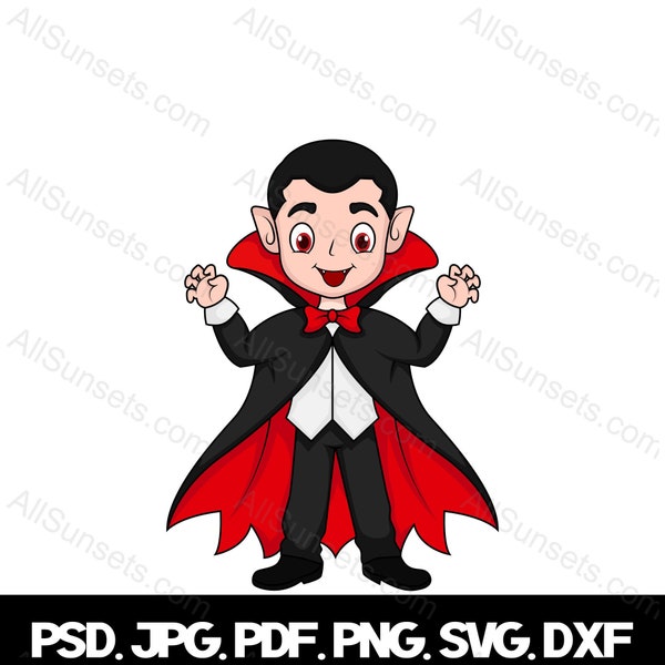 Vampire Boy Halloween svg png pdf psd jpg dxf File Type Cute Spooky Scary Kids Character Commercial Use Print on Demand Clipart Graphic