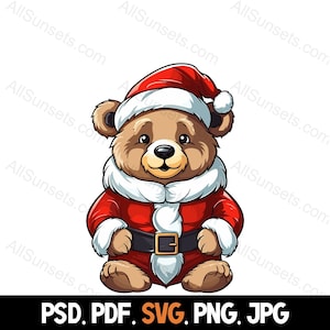 Ours en peluche du Père Noël svg png pdf psd jpg Types de fichiers Noël Clipart Utilisation commerciale Impression à la demande