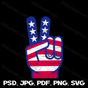 Drapeau américain paix main signe PNG fichier de conception fond patriotique 4 juillet élément USA Design utilisation commerciale Clipart graphique Transparent