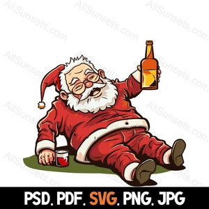 Papai Noel Bêbado svg png pdf psd jpg Tipos de arquivo Bebendo Clipart de Natal Clipart colorido para uso comercial Impressão sob demanda
