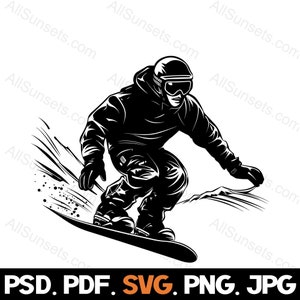 Snowboarding Boy Silhouette svg png jpg pdf psd Dateitypen Snowboarder Mann Vektor kommerzielle Nutzung für Print On Demand Clipart