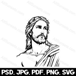 Jésus Christ svg png psd pdf jpg Types de fichiers Bible religieuse Fils de Dieu Clipart Christian Vector Print On Demand Silhouette Portrait