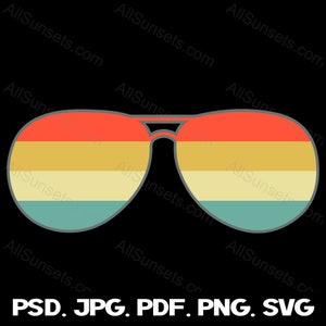 Retro Sunset Aviator Style Sunglasses svg png psd pdf jpg File Types Clipart Glasses Commercial Use Print on Demand Graphics