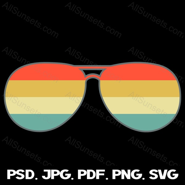 Retro Sunset Aviator Style Sunglasses svg png psd pdf jpg File Types Clipart Glasses Commercial Use Print on Demand Graphics