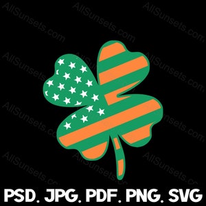 Irische Flagge Shamrock Amerikanische Flagge svg png pdf psd jpg Patriotischer St Patrick's Day vierblättriges Kleeblatt Clipart