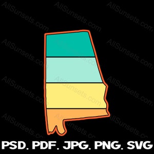 Alabama State Retro Sunset svg png jpg pdf psd Types de fichiers Clipart 5 Couleurs Palette Licence commerciale Impression à la demande Graphique