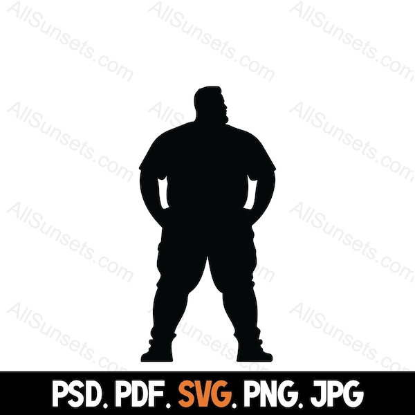 Heavy Set Overweight Male Silhouette svg png jpg psd pdf File Types Dad Bod Chubby Man Graphic Commercial Use for Print on Demand