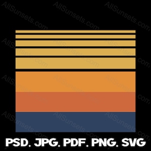 Rectangle Rétro vintage Sunset Stripes PNG Clip Art Sun Téléchargement instantané Modèle Licence commerciale Graphique